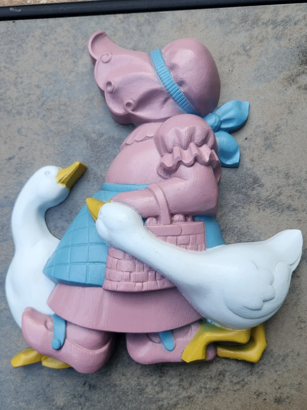 Burwood Pink & Blue Girl with Geese Plastic Wall Accent From 1988